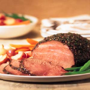 Herb-Crusted Sirloin Tip Roast with Creamy Horseradish-Chive Sauce